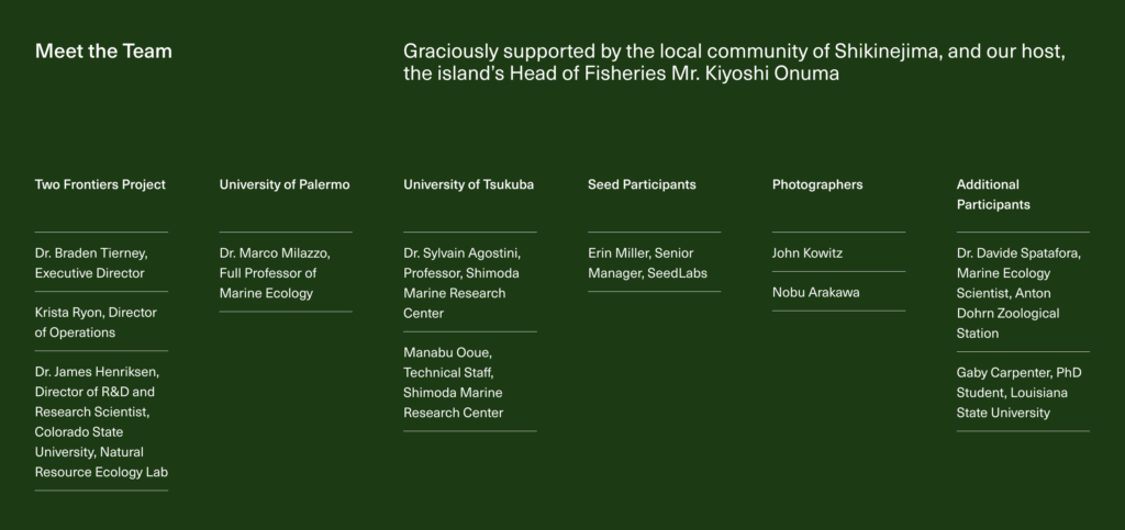 Team members and contributors from various universities and projects in marine ecology and research.